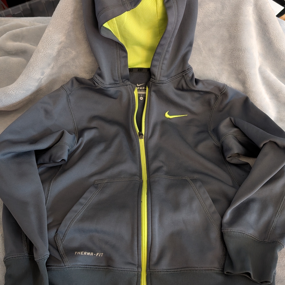 Nike Gray and Neon Green Therma-Fit Hoodie